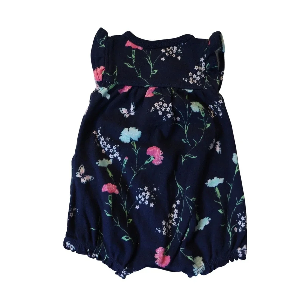 Carters Newborn Girl Navy Blue Floral Butterfly Flutter Sleeve Romper Bodysuit